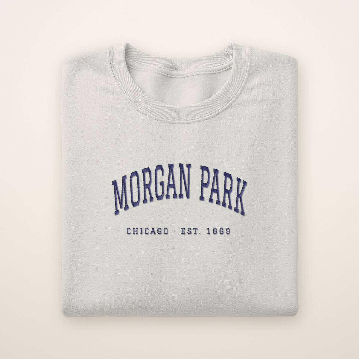 Morgan Park Chicago Embroidered Crewneck — Navy Thread on Ash