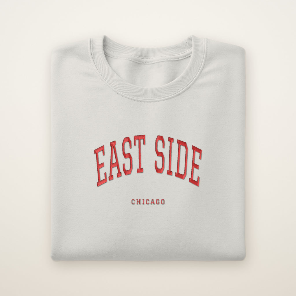 East Side Chicago Embroidered Crewneck — Red Thread on Ash
