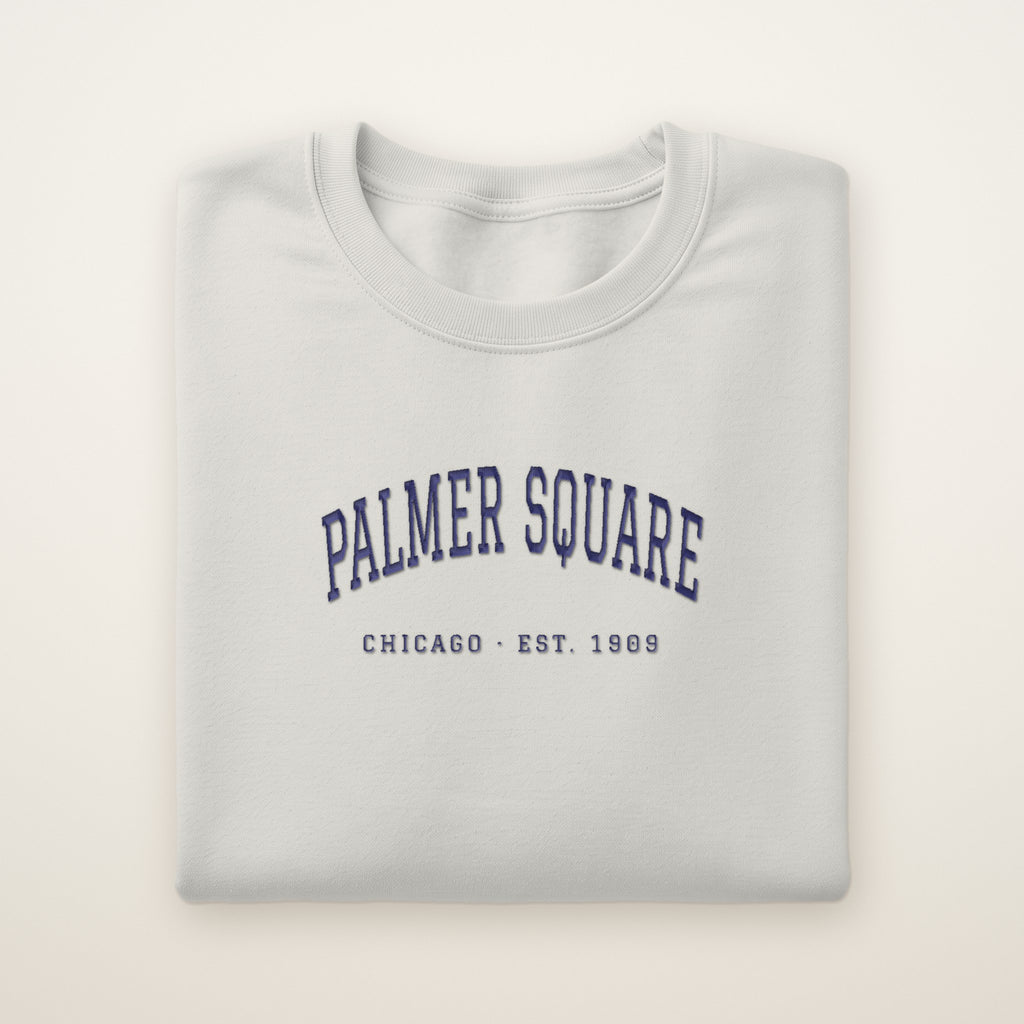 Palmer Square Chicago Embroidered Crewneck — Navy Thread on Ash