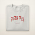 Buena Park Chicago Embroidered Crewneck — Red Thread on Ash