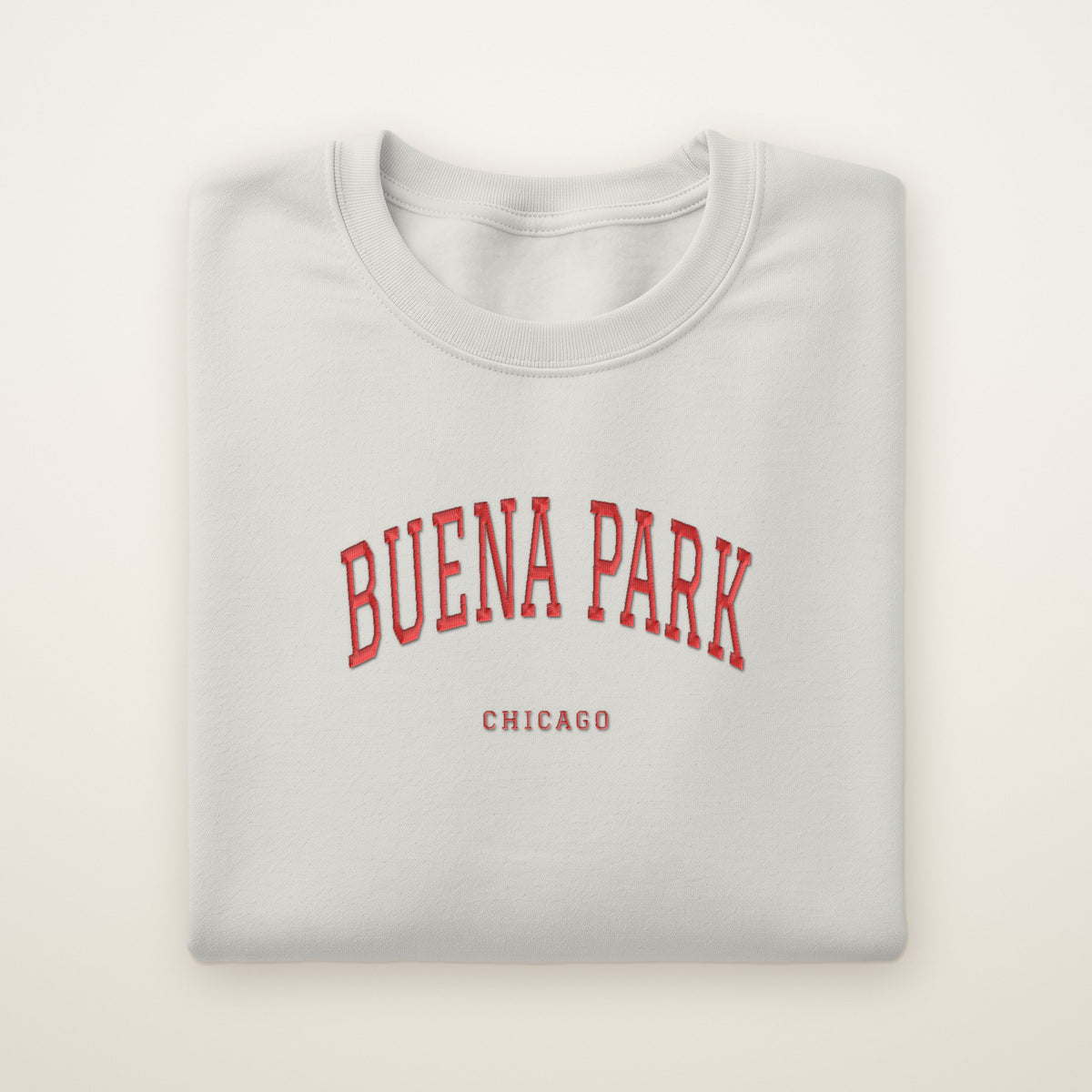 Buena Park Chicago Embroidered Crewneck — Red Thread on Ash