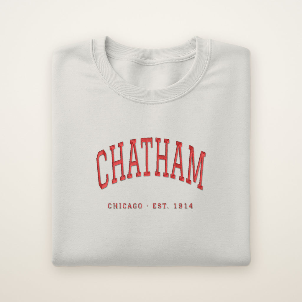Chatham Chicago Embroidered Crewneck — Red Thread on Ash