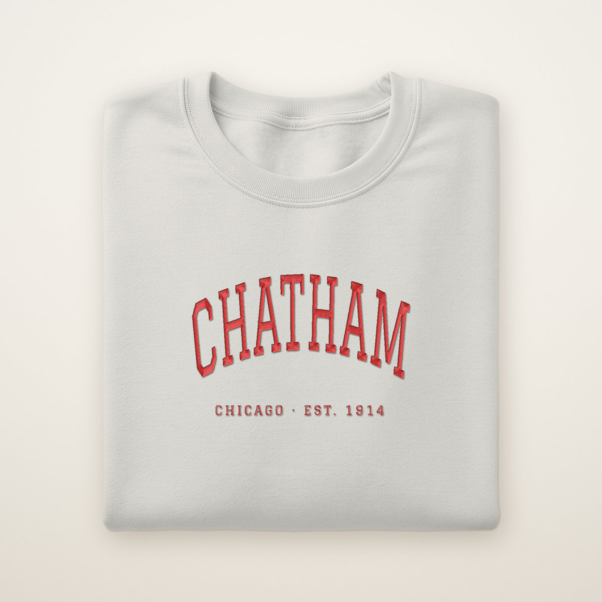 Chatham Chicago Embroidered Crewneck — Red Thread on Ash