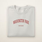 Washington Park Chicago Embroidered Crewneck — Red Thread on Ash