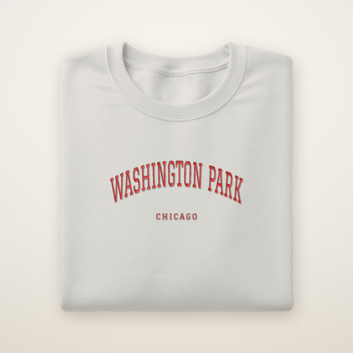 Washington Park Chicago Embroidered Crewneck — Red Thread on Ash