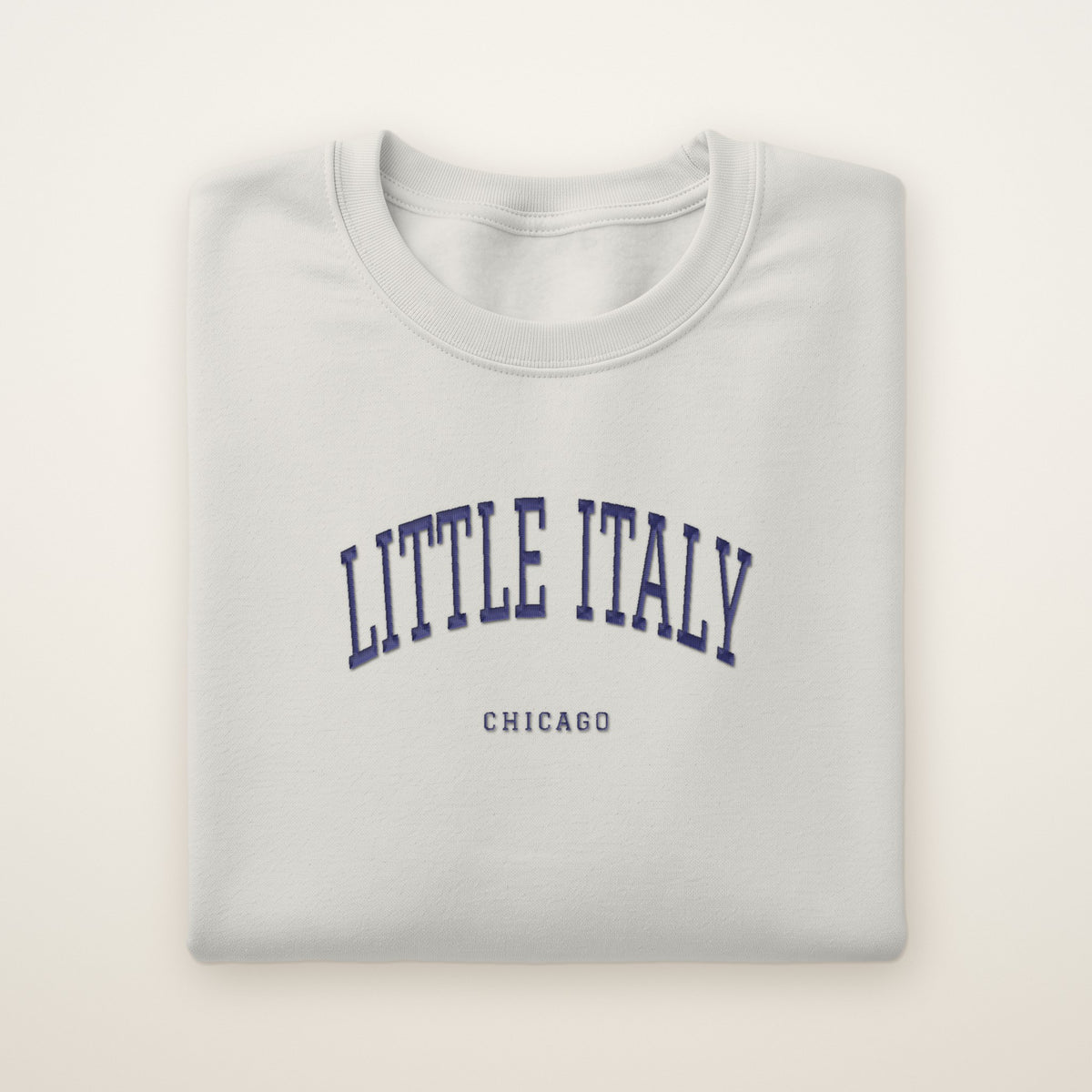 Little Italy Chicago Embroidered Crewneck — Navy Thread on Ash