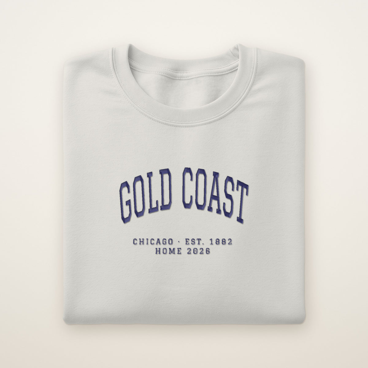 Gold Coast Chicago Home 2026 Embroidered Crewneck — Navy Thread on Ash
