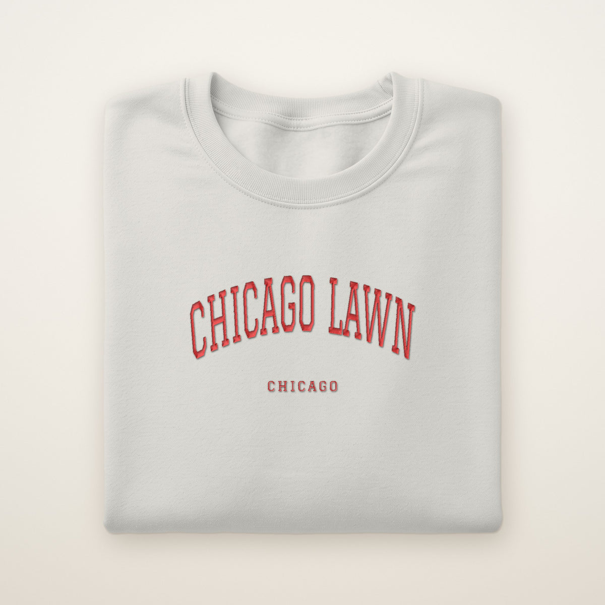 Chicago Lawn Chicago Embroidered Crewneck — Red Thread on Ash