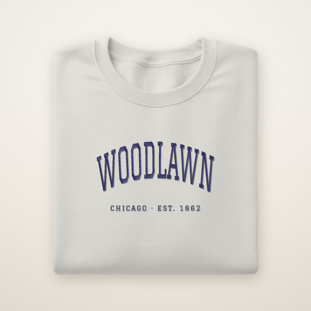 Woodlawn Chicago Embroidered Crewneck — Navy Thread on Ash