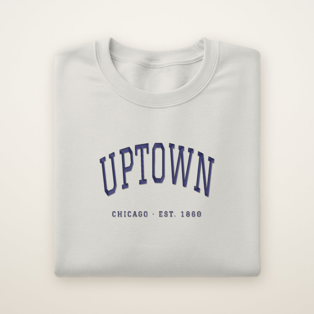 Uptown Chicago Embroidered Crewneck — Navy Thread on Ash