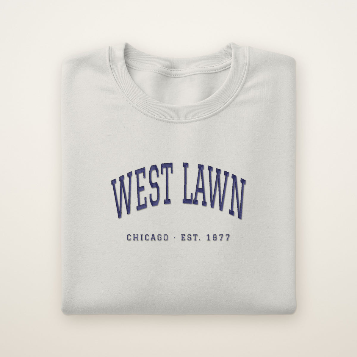 West Lawn Chicago Embroidered Crewneck — Navy Thread on Ash