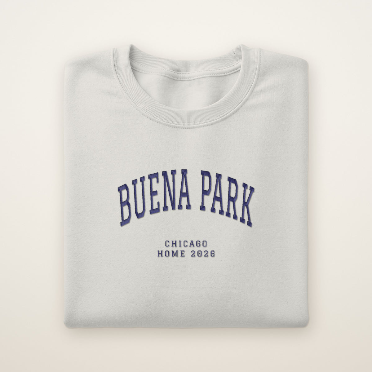 Buena Park Chicago Home 2026 Embroidered Crewneck — Navy Thread on Ash