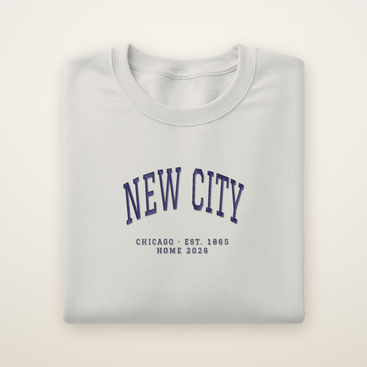 New City Chicago Home 2026 Embroidered Crewneck — Navy Thread on Ash