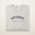 Mount Greenwood Chicago Embroidered Crewneck — Navy Thread on Ash