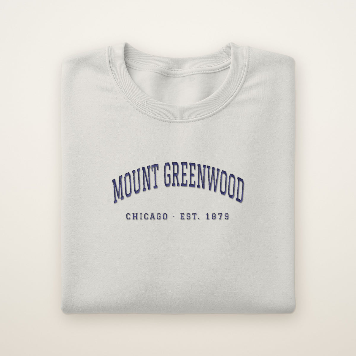 Mount Greenwood Chicago Embroidered Crewneck — Navy Thread on Ash