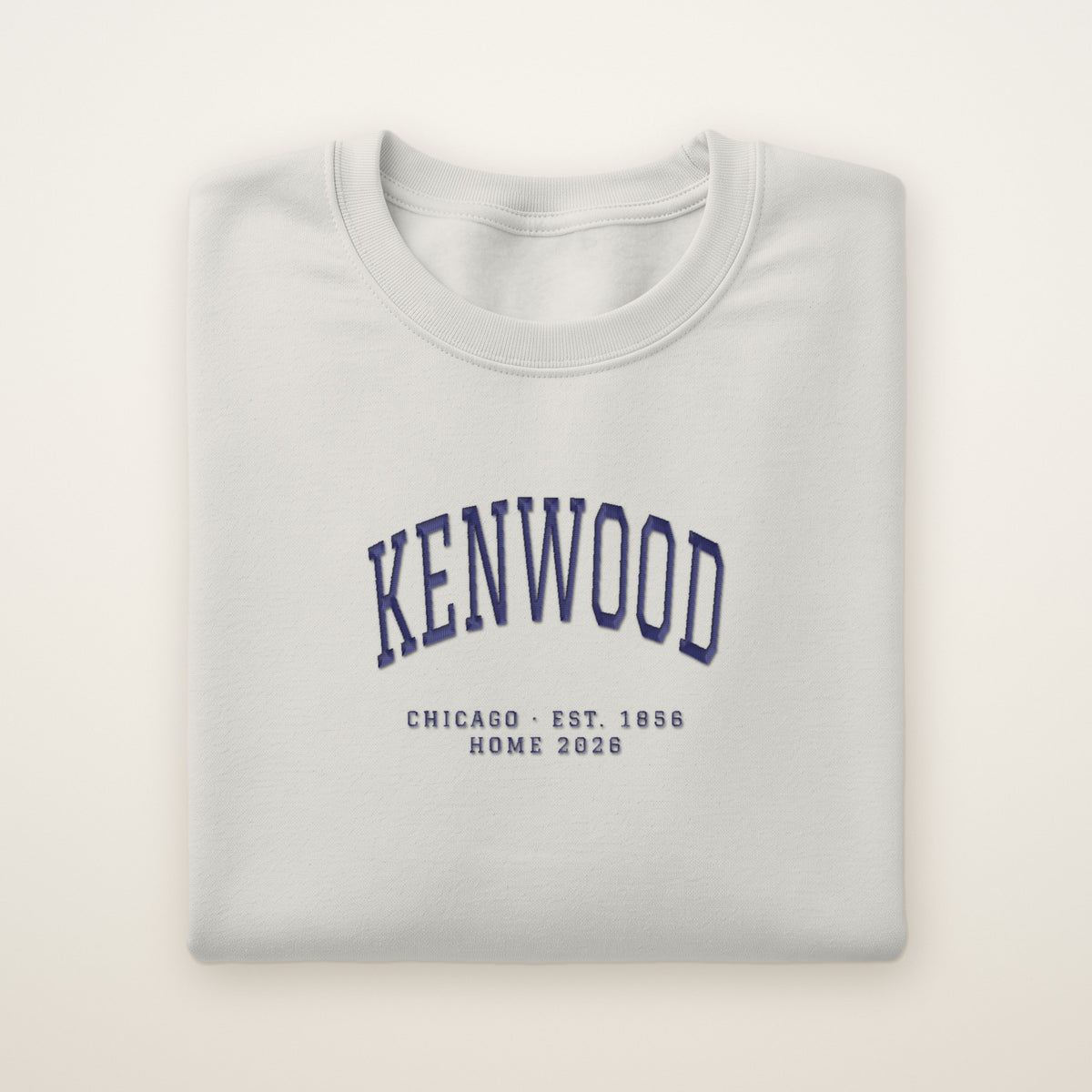Kenwood Chicago Home 2026 Embroidered Crewneck — Navy Thread on Ash