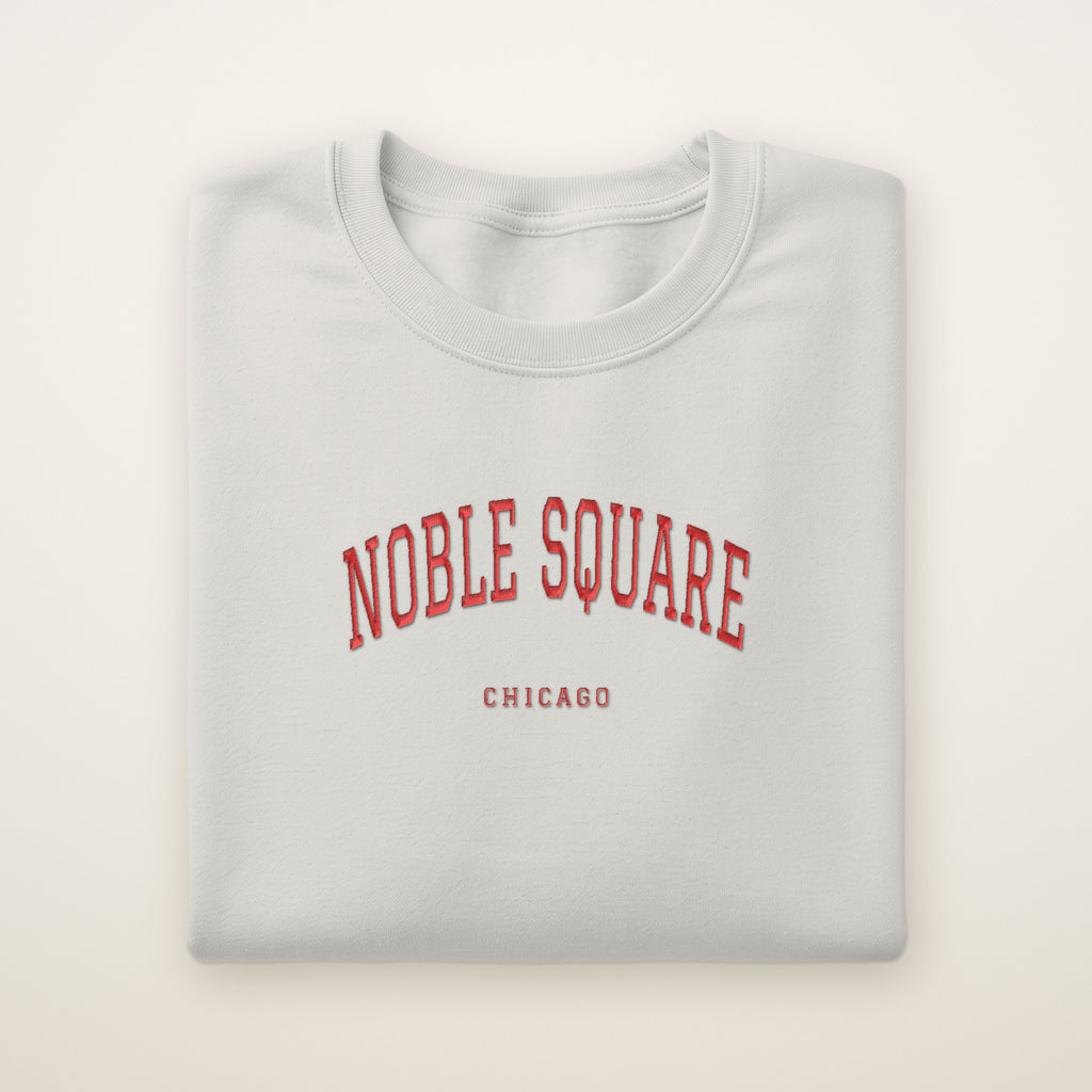 Noble Square Chicago Embroidered Crewneck — Red Thread on Ash