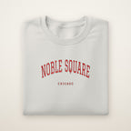 Noble Square Chicago Embroidered Crewneck — Red Thread on Ash