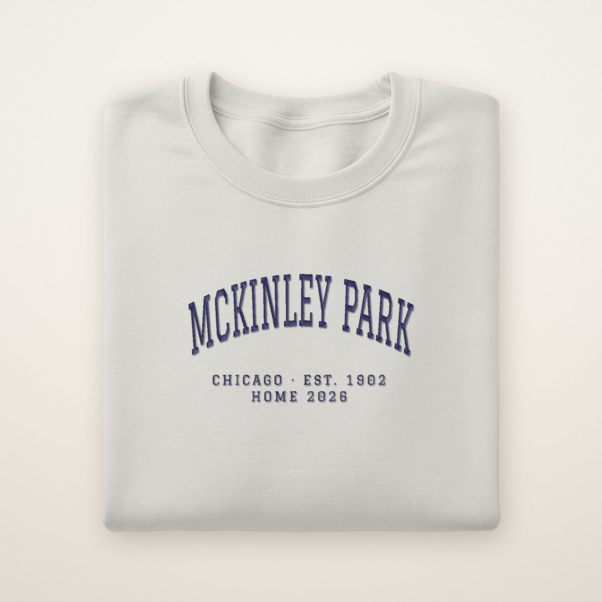 McKinley Park Chicago Home 2026 Embroidered Crewneck — Navy Thread on Ash