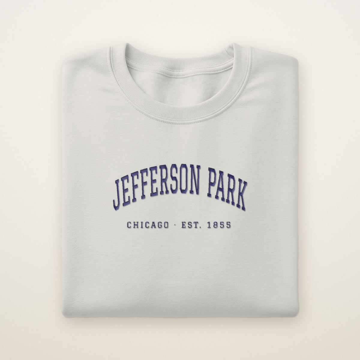 Jefferson Park Chicago Embroidered Crewneck — Navy Thread on Ash