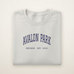 Avalon Park Chicago Embroidered Crewneck — Navy Thread on Ash