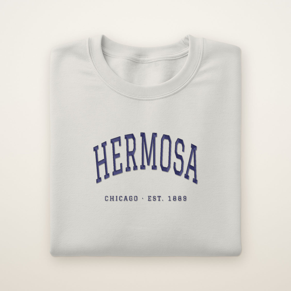 Hermosa Chicago Embroidered Crewneck — Navy Thread on Ash