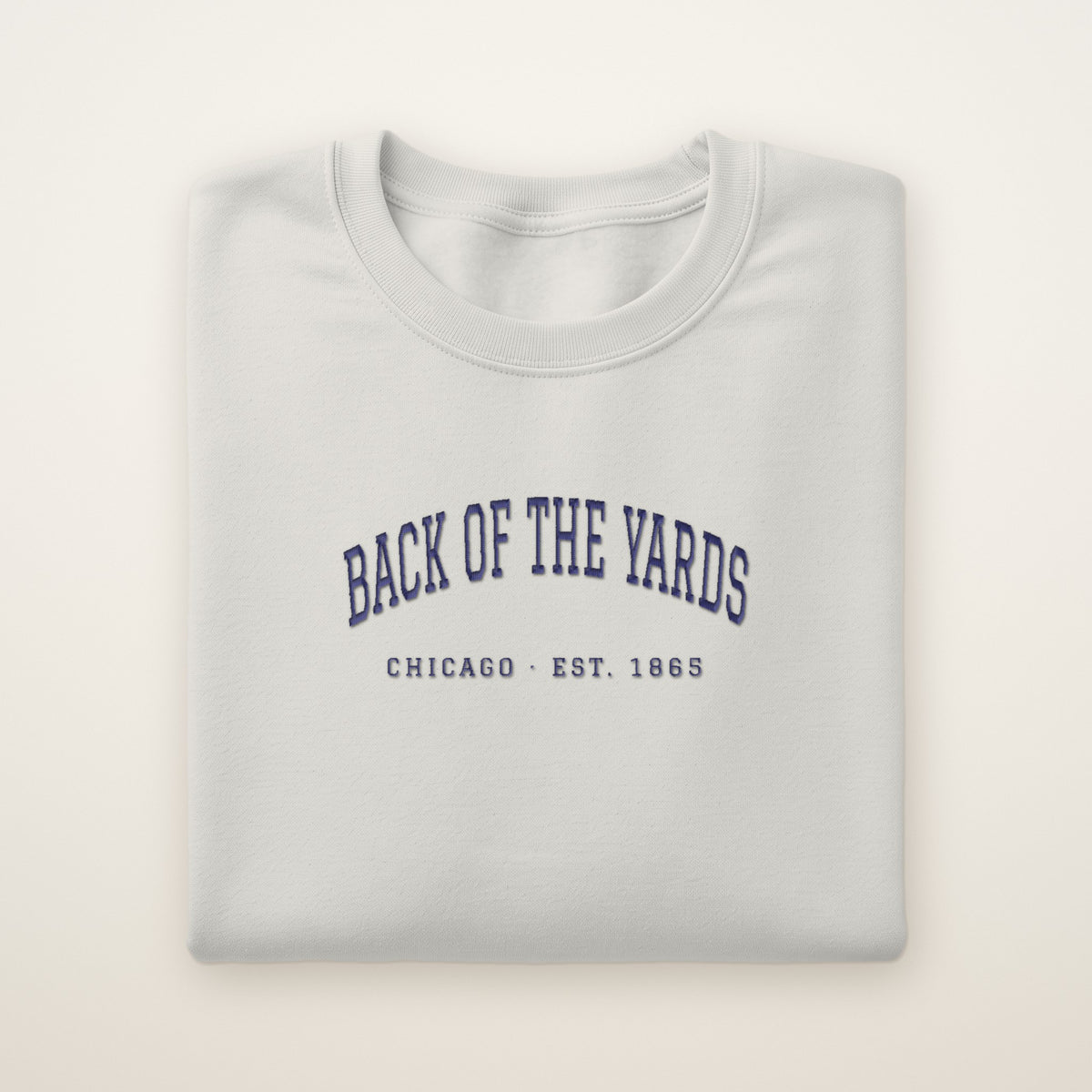 Back of the Yards Chicago Embroidered Crewneck — Navy Thread on Ash