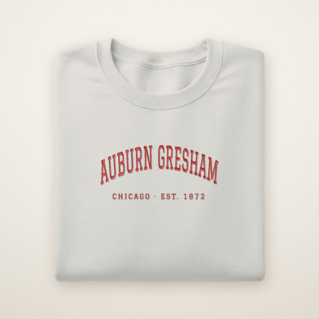 Auburn Gresham Chicago Embroidered Crewneck — Red Thread on Ash