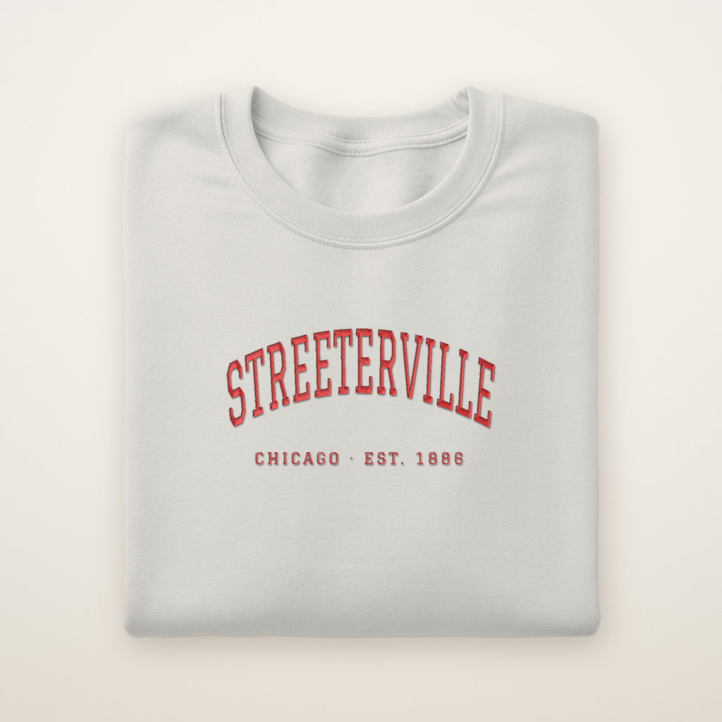 Streeterville Chicago Embroidered Crewneck — Red Thread on Ash