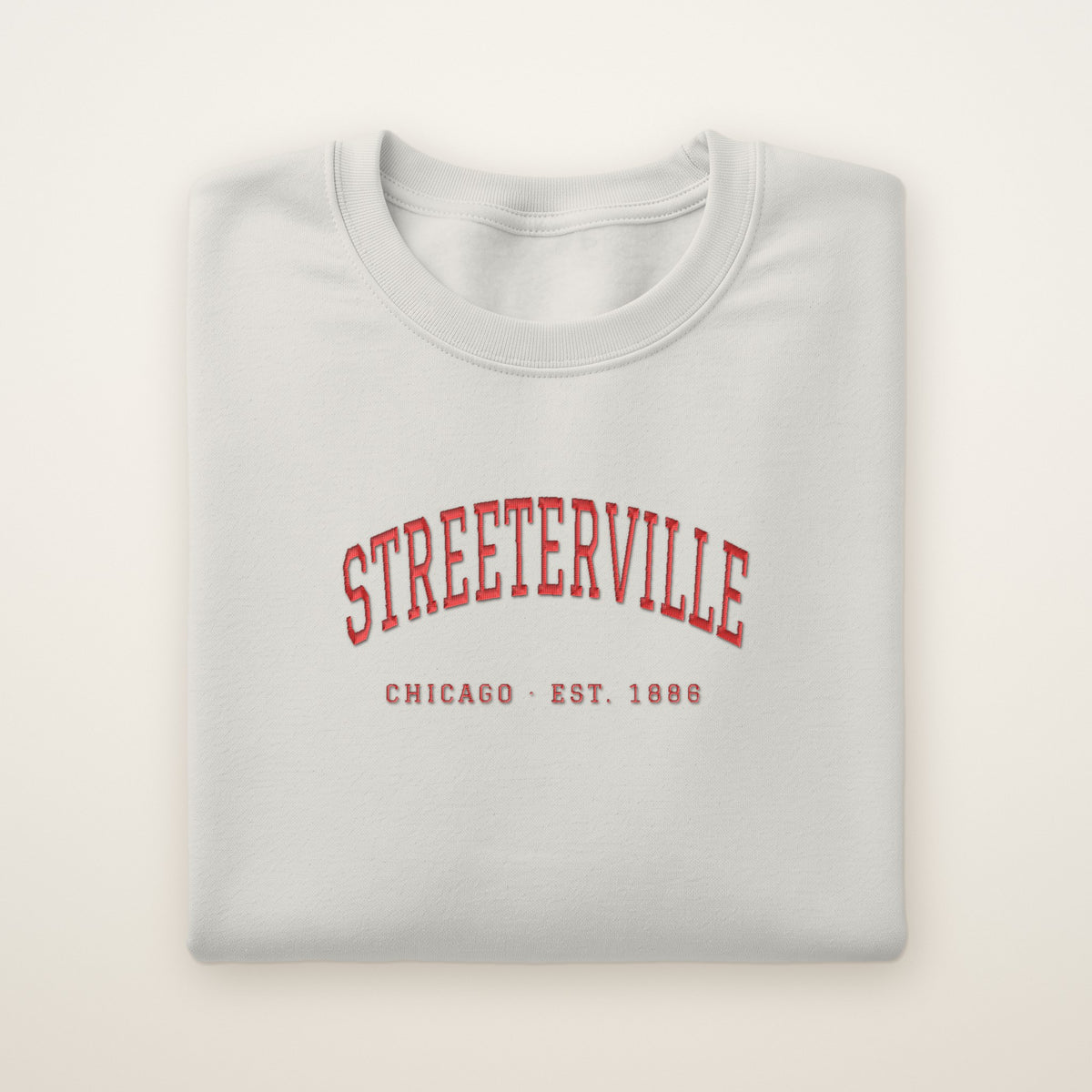 Streeterville Chicago Embroidered Crewneck — Red Thread on Ash