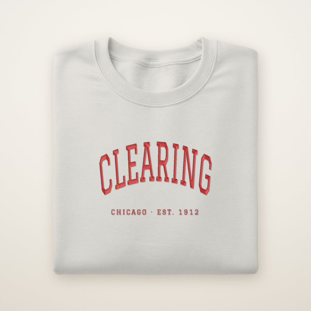 Clearing Chicago Embroidered Crewneck — Red Thread on Ash