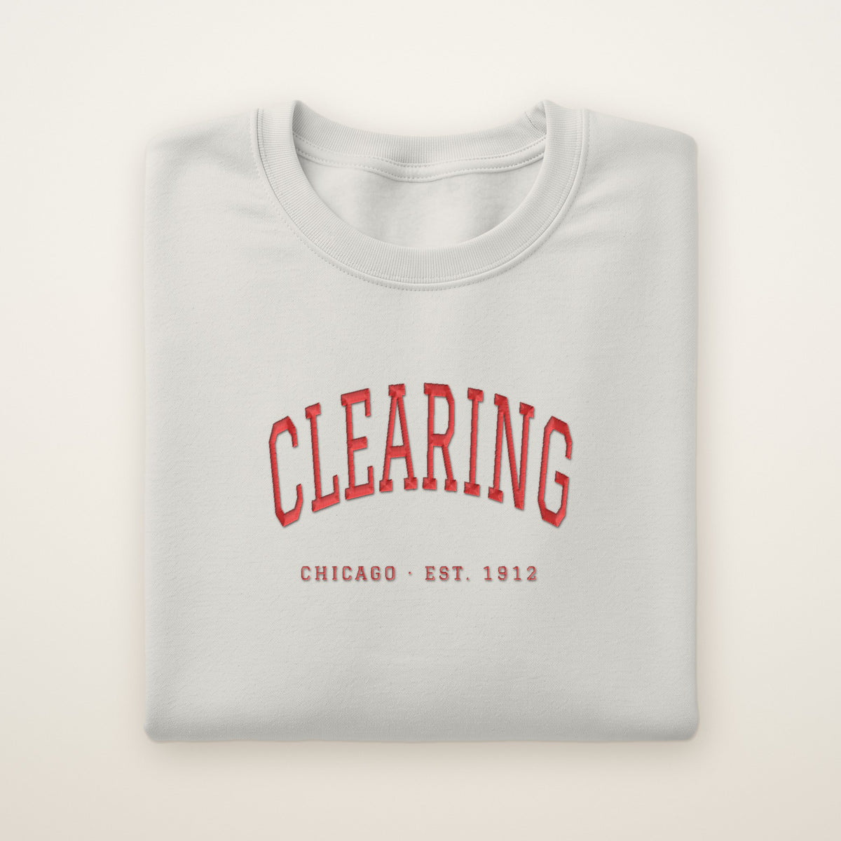 Clearing Chicago Embroidered Crewneck — Red Thread on Ash