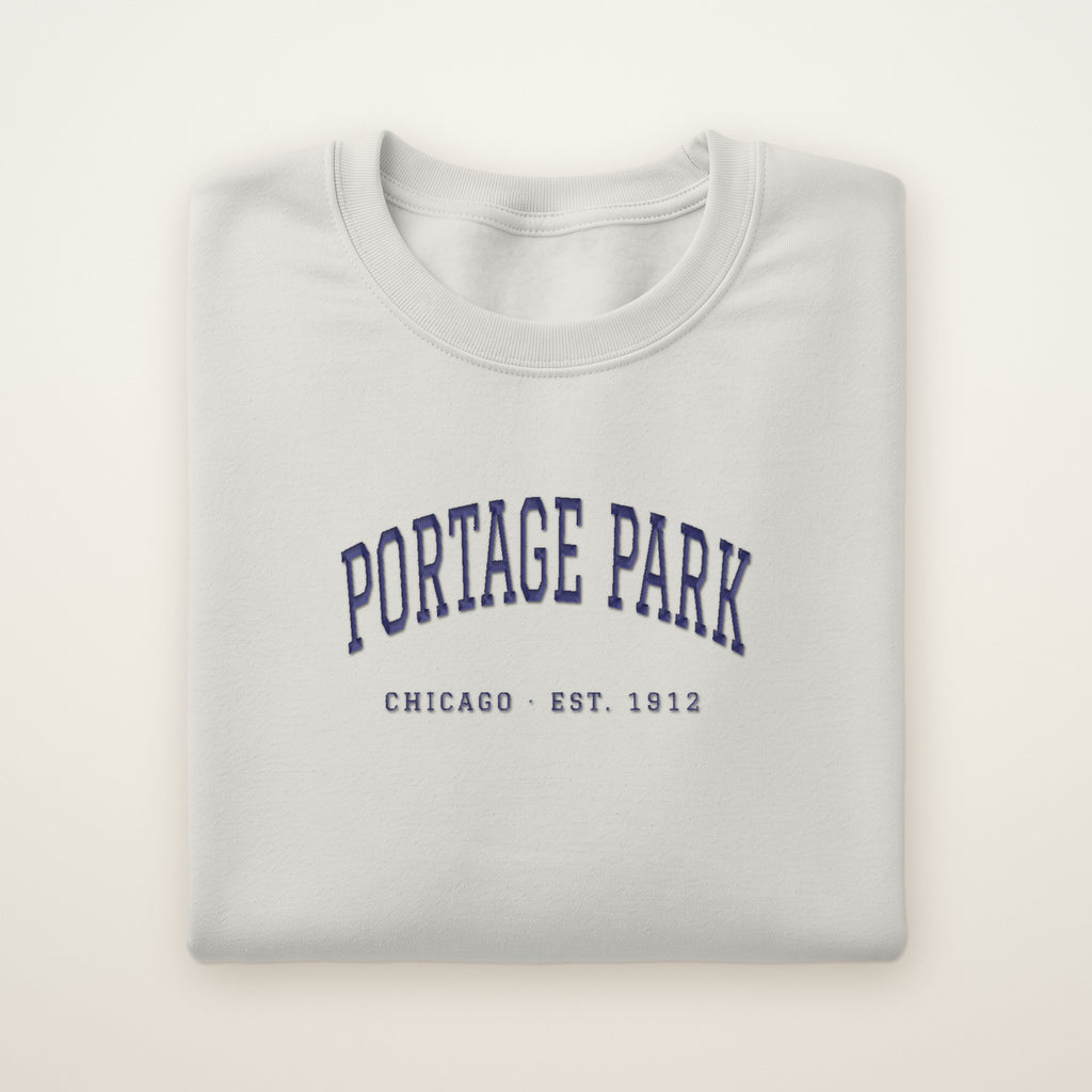 Portage Park Chicago Embroidered Crewneck — Navy Thread on Ash
