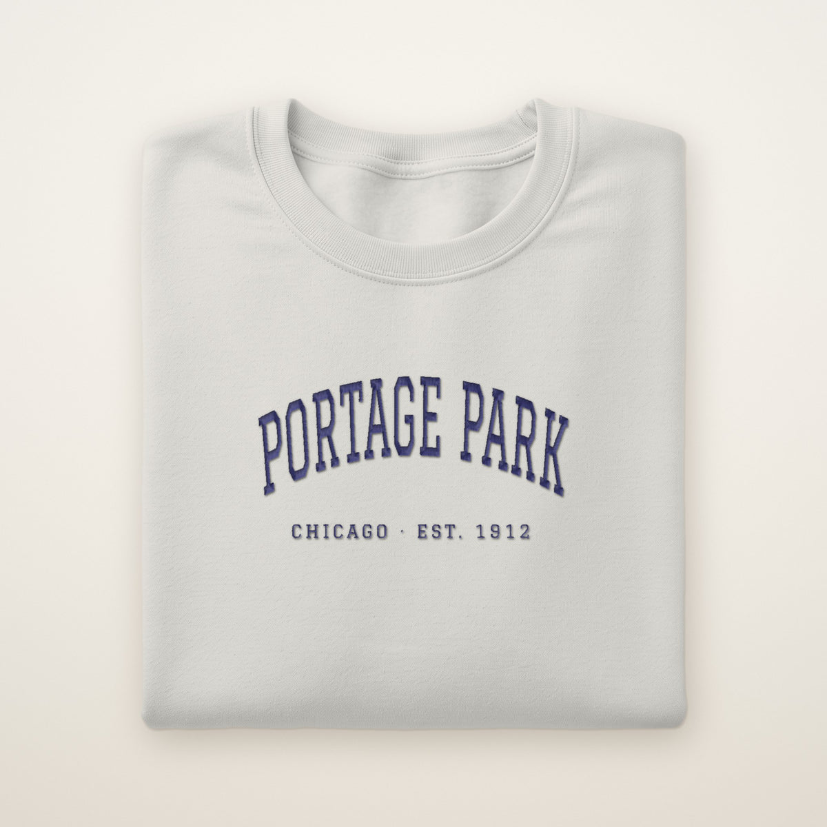 Portage Park Chicago Embroidered Crewneck — Navy Thread on Ash