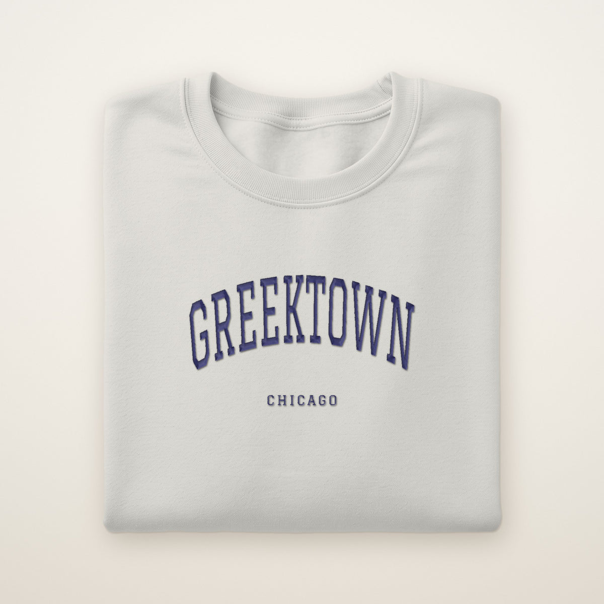 Greektown Chicago Embroidered Crewneck — Navy Thread on Ash