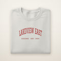 Lakeview East Chicago Embroidered Crewneck — Red Thread on Ash