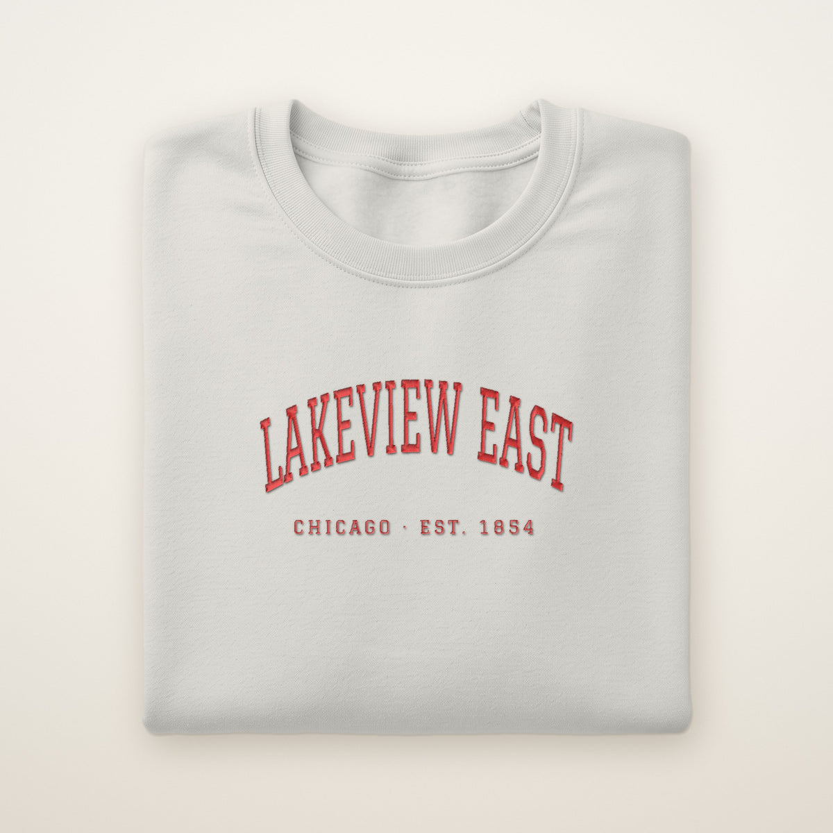 Lakeview East Chicago Embroidered Crewneck — Red Thread on Ash