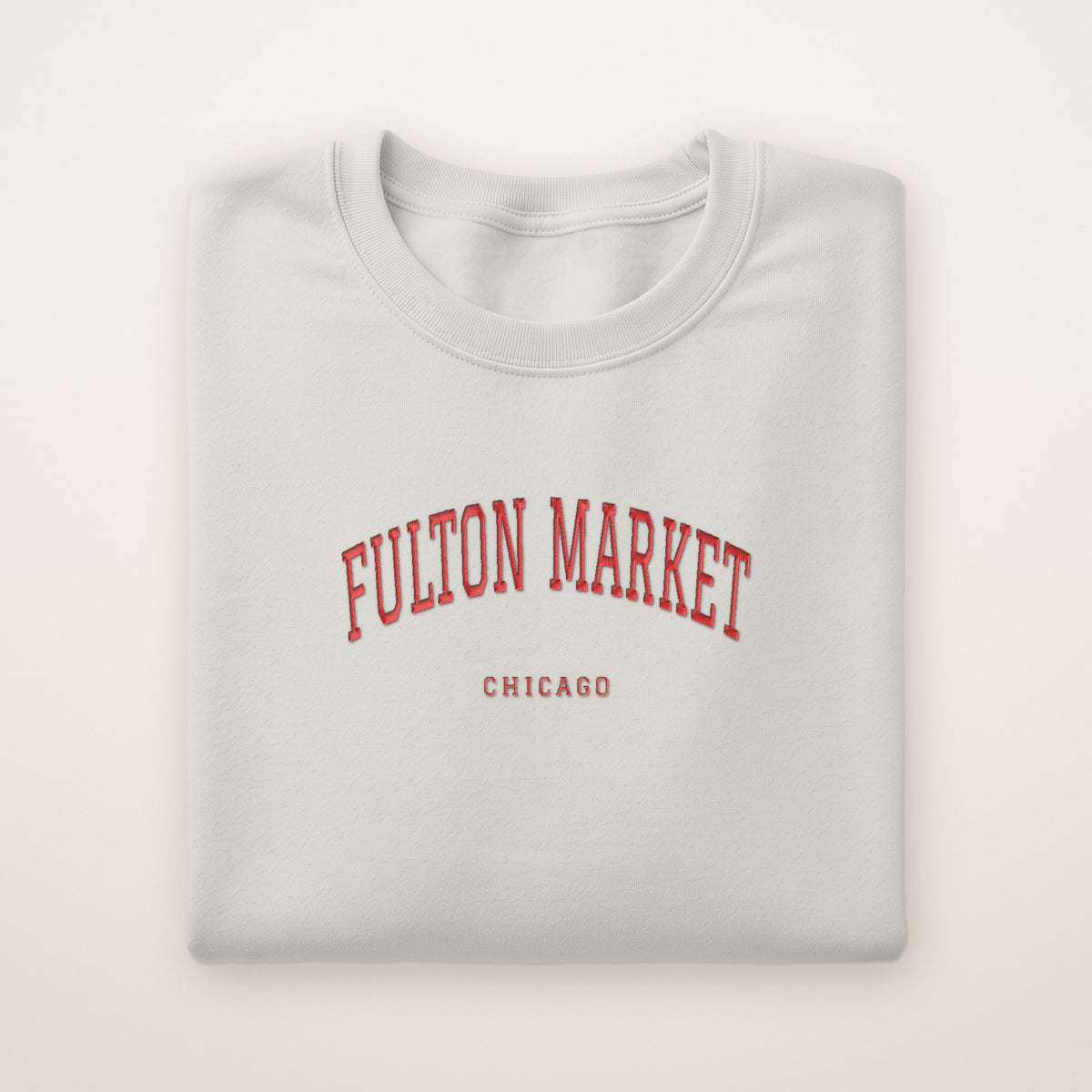 Fulton Market Chicago Embroidered Crewneck — Red Thread on Ash