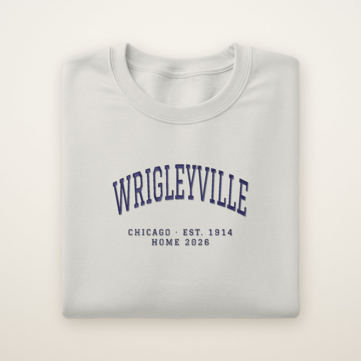 Wrigleyville Chicago Home 2026 Embroidered Crewneck — Navy Thread on Ash