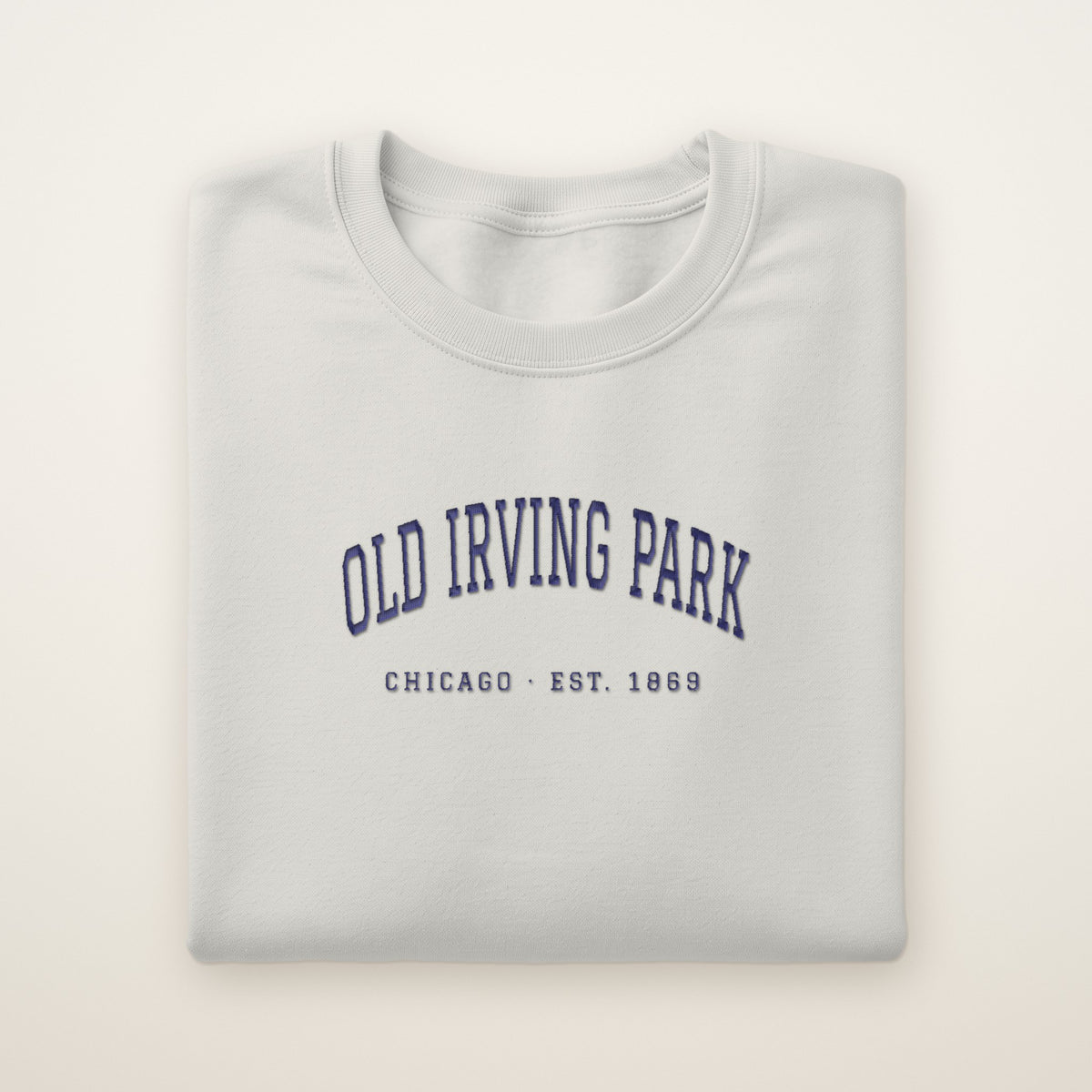 Old Irving Park Chicago Embroidered Crewneck — Navy Thread on Ash