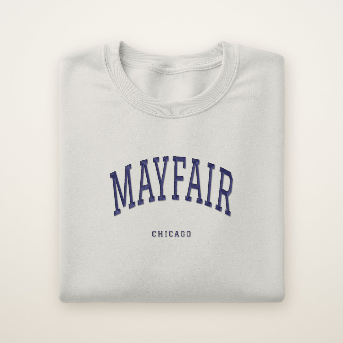 Mayfair Chicago Embroidered Crewneck — Navy Thread on Ash