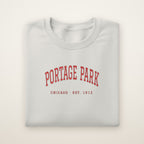Portage Park Chicago Embroidered Crewneck — Red Thread on Ash