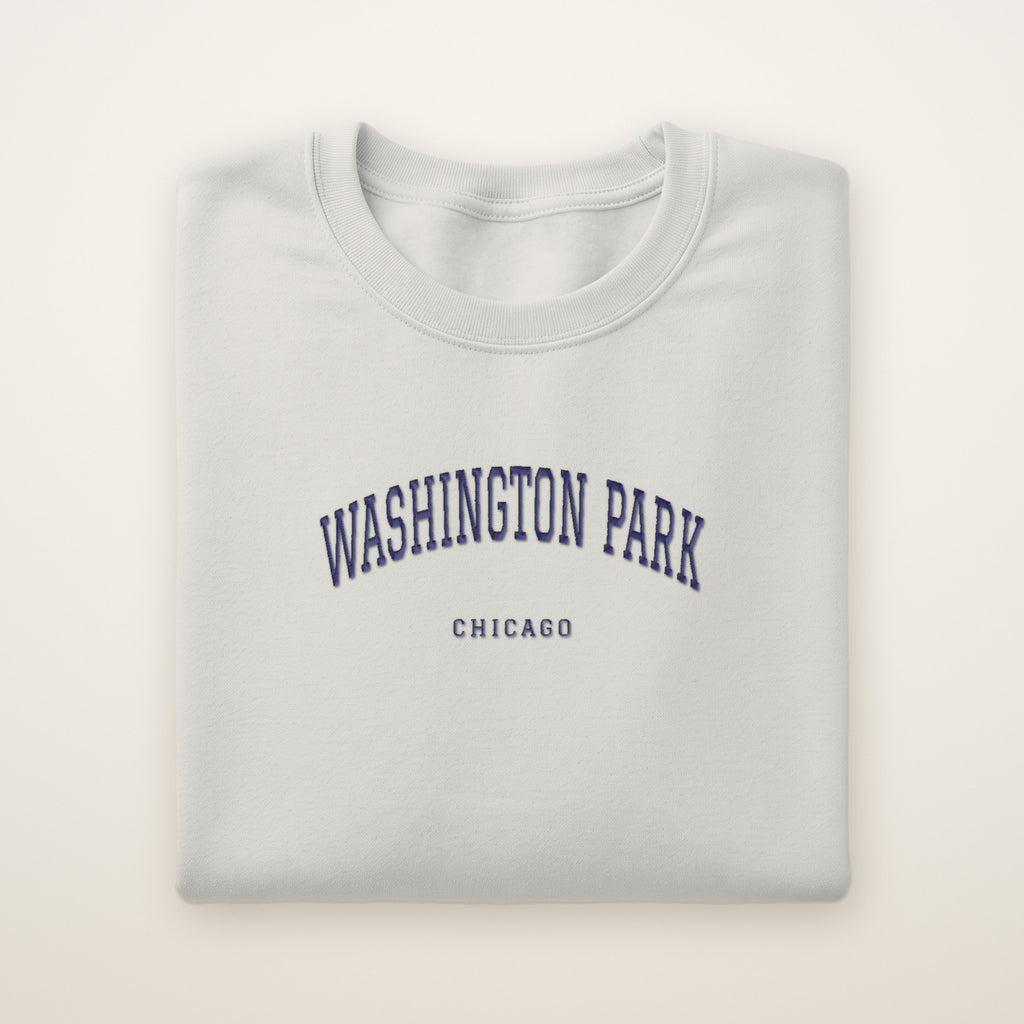 Washington Park Chicago Embroidered Crewneck — Navy Thread on Ash