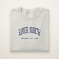 River North Chicago Embroidered Crewneck — Navy Thread on Ash