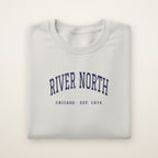 River North Chicago Embroidered Crewneck — Navy Thread on Ash