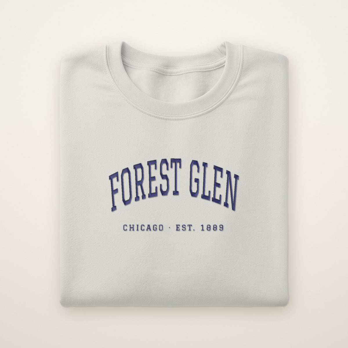 Forest Glen Chicago Embroidered Crewneck — Navy Thread on Ash