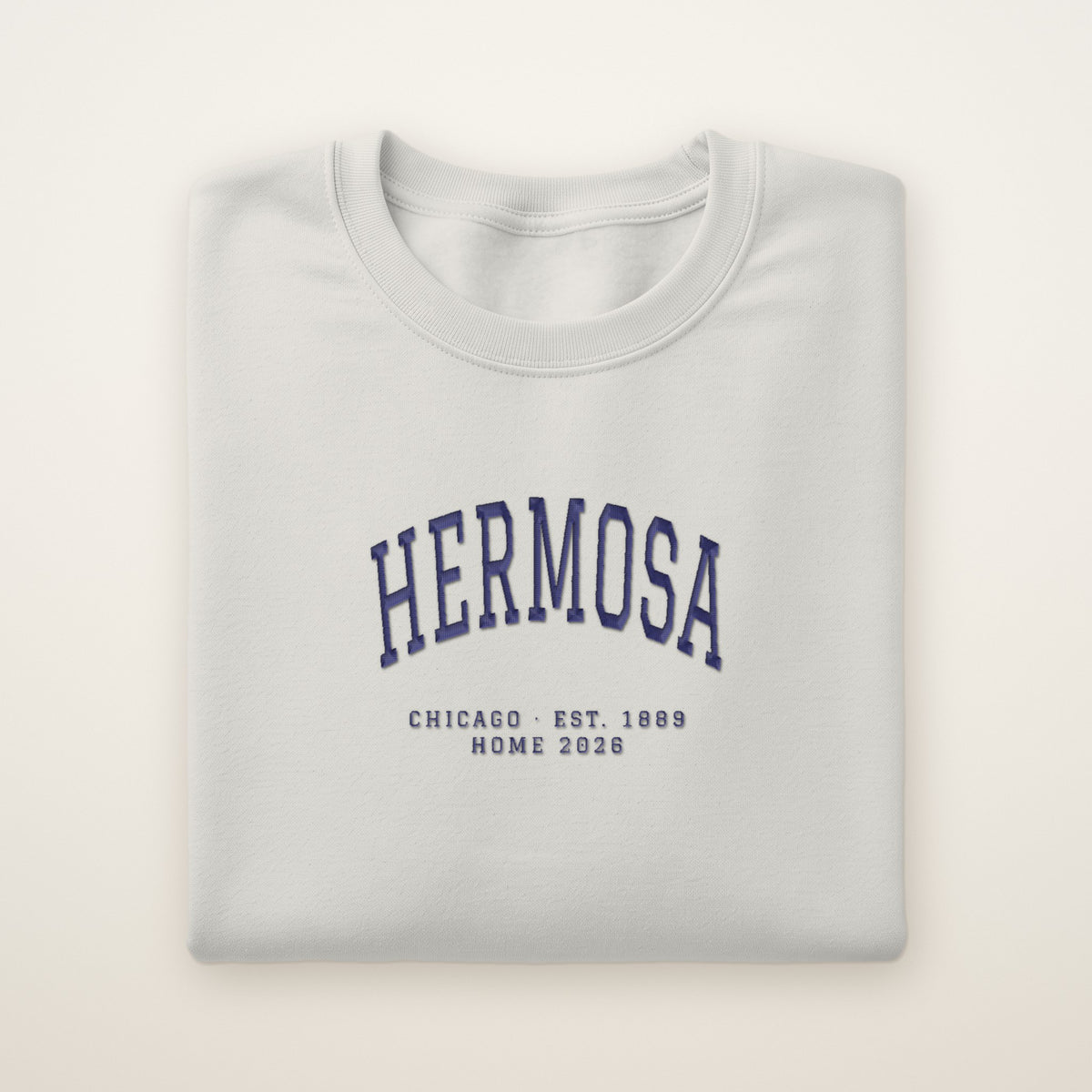 Hermosa Chicago Home 2026 Embroidered Crewneck — Navy Thread on Ash