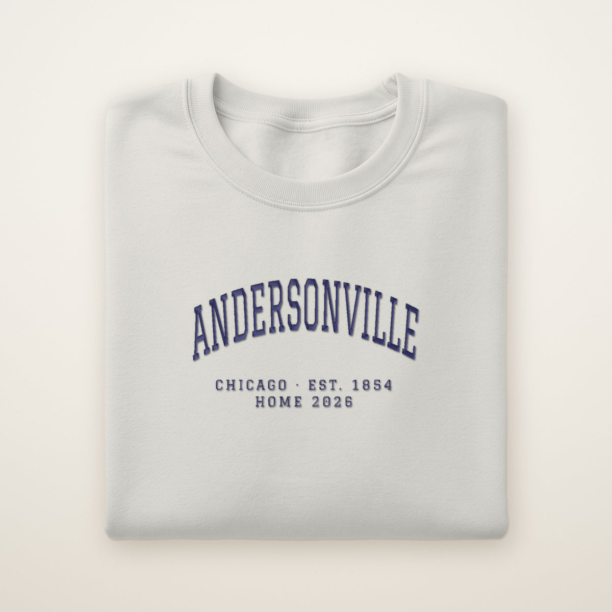 Andersonville Chicago Home 2026 Embroidered Crewneck — Navy Thread on Ash