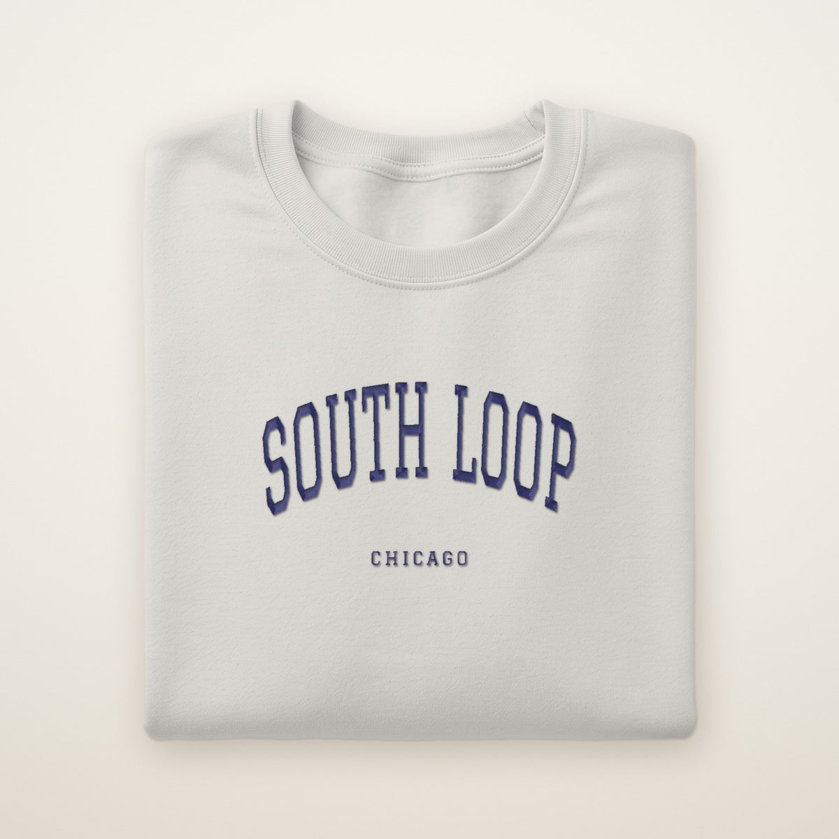 South Loop Chicago Embroidered Crewneck — Navy Thread on Ash