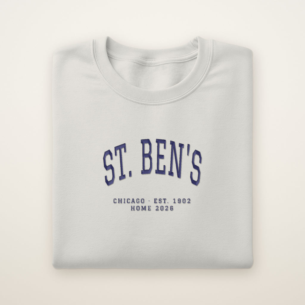 St. Ben's Chicago Home 2026 Embroidered Crewneck — Navy Thread on Ash